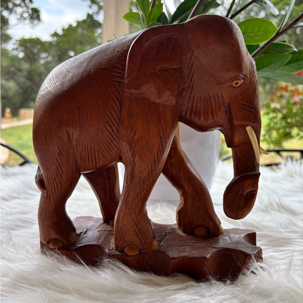Handcrafted Brown Elephant Wood Sculpture